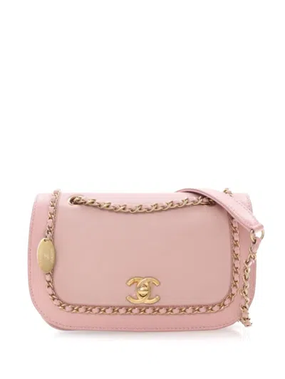 Pre-owned Chanel 2019 Lambskin And Caviar Lovely Chains Flap Crossbody Bag In Pink