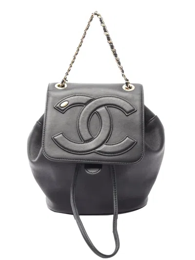 Pre-owned Chanel 2019 Lambskin Cc Mania Backpack In Black