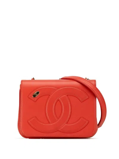 Pre-owned Chanel 2019 Lambskin Cc Mania Flap Crossbody Bag In Red