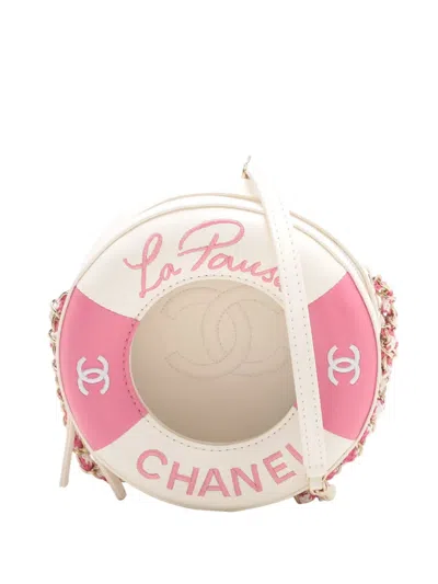 Pre-owned Chanel 2019 Lambskin La Pausa Coco Lifesaver Round Bag Crossbody Bag In White