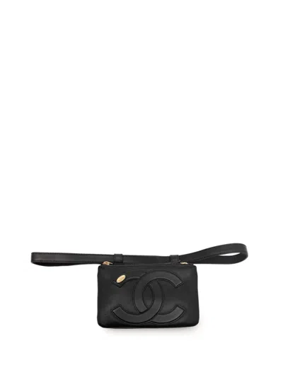 Pre-owned Chanel 2019 Lambskin Mania Double Zip Belt Bag In Black