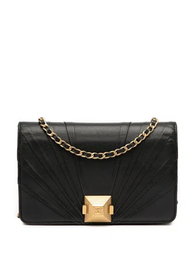 Pre-owned Chanel 2019 Lambskin Pyramid Wallet On Chain Crossbody Bag In Black