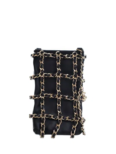 Pre-owned Chanel 2019 Lambskin Tech Me Out Clutch With Chain Crossbody Bag In Black