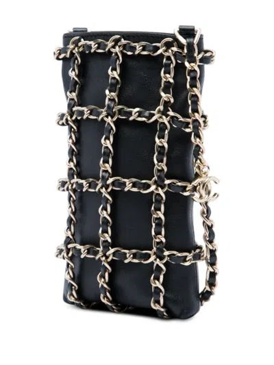 Pre-owned Chanel 2019 Lambskin Tech Me Out Clutch With Chain Crossbody Bag In Black