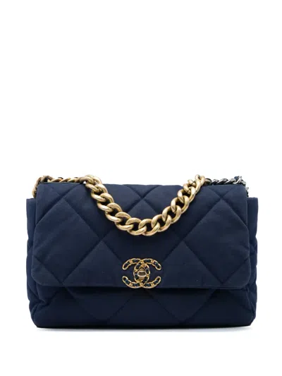 Pre-owned Chanel 2019 Large Canvas 19 Flap Satchel In Blue