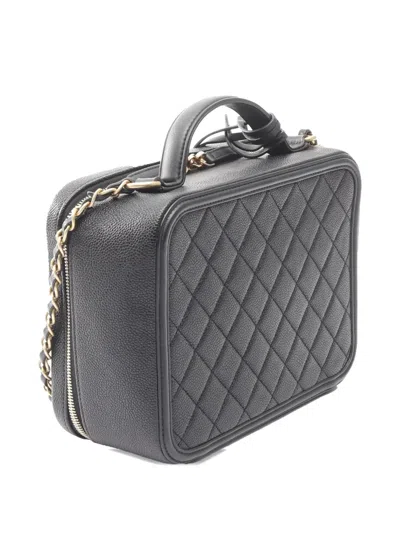 Pre-owned Chanel 2019 Large Caviar Cc Filigree Vanity Case Satchel In Black