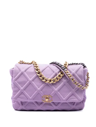 Pre-owned Chanel 2019 Large Jersey 19 Flap Satchel In 紫色