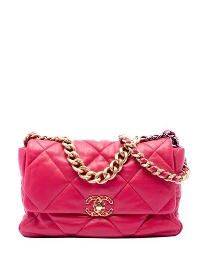 Pre-owned Chanel 2019 Large Lambskin 19 Flap Satchel In Pink