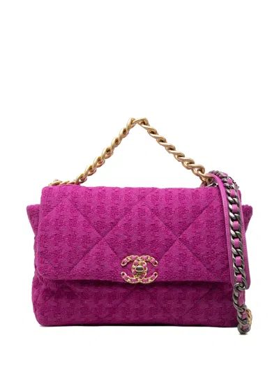 Pre-owned Chanel 2019 Large Tweed 19 Flap Satchel In Purple