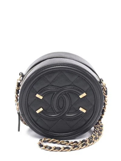 Pre-owned Chanel 2019 Leather Chain Shoulder Bag In Black