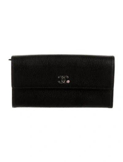 Pre-owned Chanel 2019 Leather Continental Wallet In Black