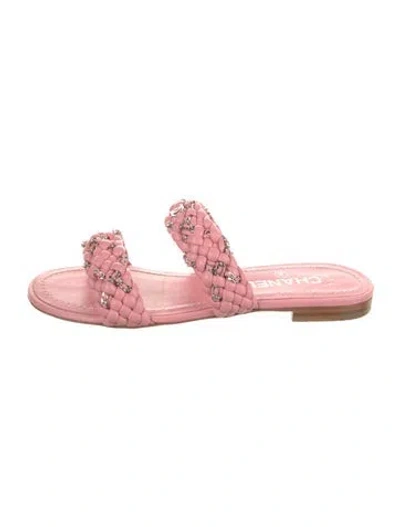 Pre-owned Chanel 2019 Leather Slides In Pink