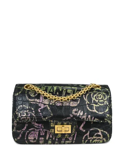 Pre-owned Chanel 2019 Mademoiselle Lock Graffiti Shoulder Bag In Black