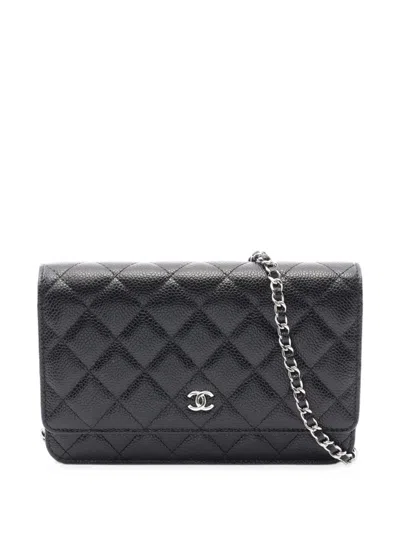 Pre-owned Chanel 2019 Matelassé Caviar Chain Wallet In ブラック