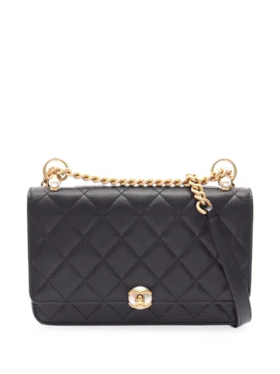 Pre-owned Chanel 2019 Matelassé Cc Turn-lock Chain Wallet In Black