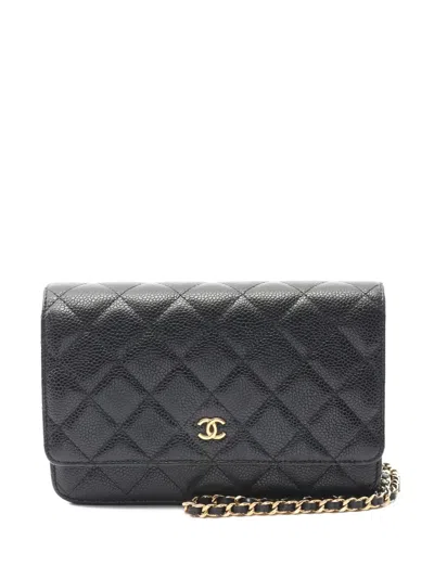 Pre-owned Chanel 2019 Matelasse Chain Wallet In Black
