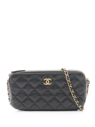 Pre-owned Chanel 2019 Matelassé Chain Wallet In Black