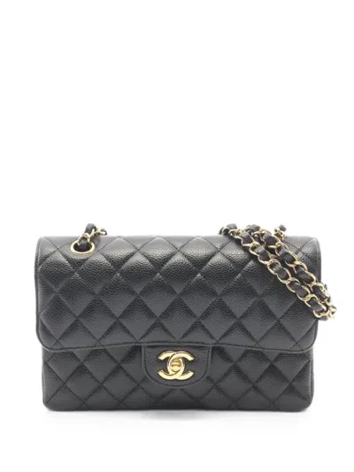 Pre-owned Chanel 2019 Matelassé Double-flap Leather Shoulder Bag In Black