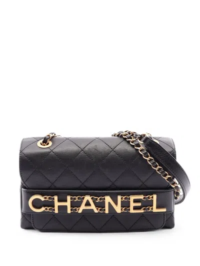 Pre-owned Chanel 2019 Matelassé Logo Shoulder Bag In Black