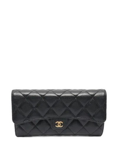 Pre-owned Chanel 2019 Matelassé Long Wallet In Black