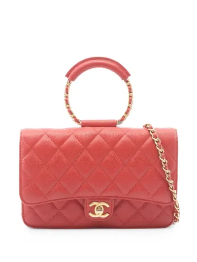 Pre-owned Chanel 2019 Matelassé Loop Handle Chain Wallet In Red