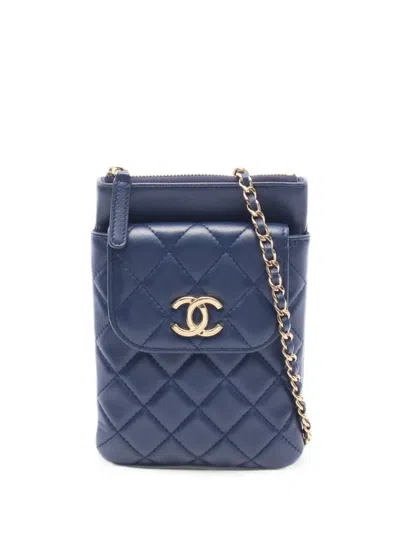 Pre-owned Chanel 2019 Matelassé Phone Case Shoulder Bag In Blue