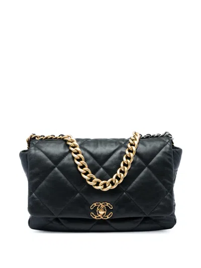 Pre-owned Chanel 2019 Maxi Lambskin 19 Flap Satchel In Black