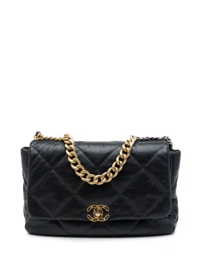 Pre-owned Chanel 2019 Maxi Lambskin 19 Flap Satchel In Black