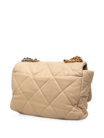 Pre-owned Chanel 2019 Maxi Lambskin 19 Flap Satchel In Neutrals
