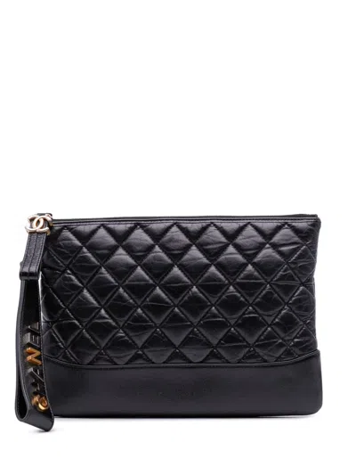 Pre-owned Chanel 2019 Medium Aged Calfskin Gabrielle O Case Clutch Bag In Black