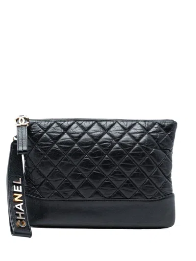 Pre-owned Chanel 2019 Medium Aged Calfskin Gabrielle O Case Clutch Bag In Black