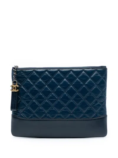 Pre-owned Chanel 2019 Medium Aged Calfskin Gabrielle O Case Clutch Bag In Blue
