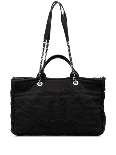 Pre-owned Chanel 2019 Medium Cc Double Face Deauville Tote Satchel In Black