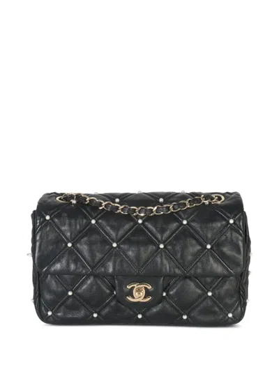 Pre-owned Chanel 2019 Medium Cc Flap Studded Shoulder Bag In Black