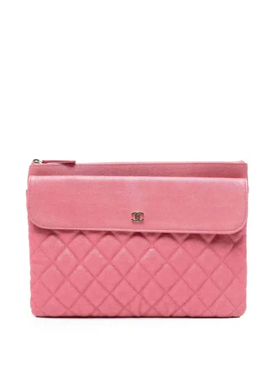 Pre-owned Chanel 2019 Medium Cc Quilted Caviar Flap Cosmetic Case Clutch Bag In Pink