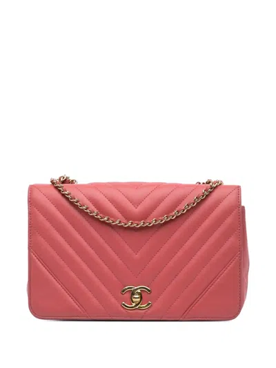 Pre-owned Chanel 2019 Medium Chevron Lambskin Statement Flap Shoulder Bag In Pink