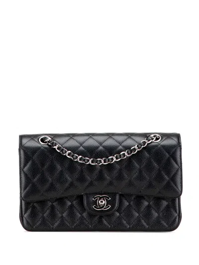 Pre-owned Chanel 2019 Medium Classic Caviar Double Flap Shoulder Bag In Black