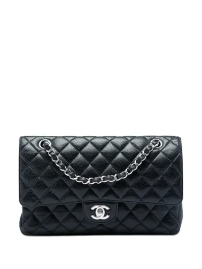 Pre-owned Chanel 2019 Medium Classic Caviar Double Flap Shoulder Bag In Black
