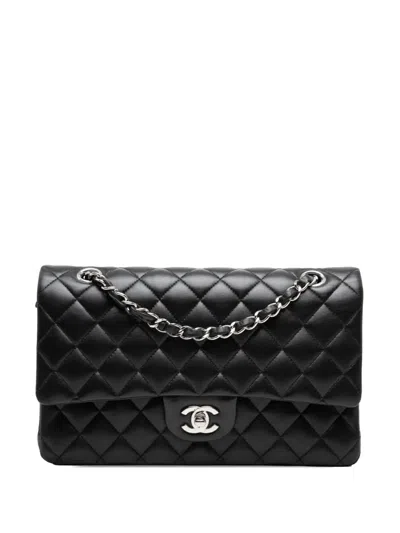 Pre-owned Chanel 2019 Medium Classic Lambskin Double Flap Shoulder Bag In Black