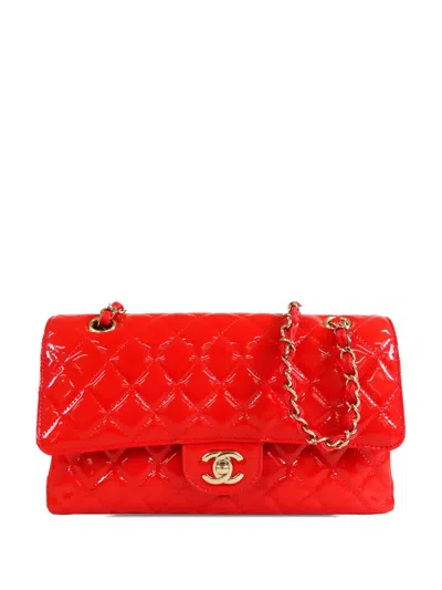 Pre-owned Chanel 2019 Medium Classic Patent Double Flap Shoulder Bag In Red