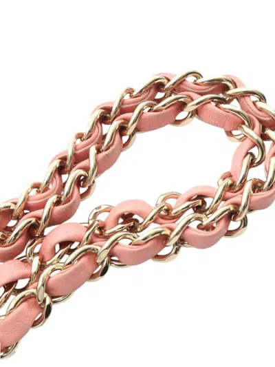 Pre-owned Chanel 2019 Medium Classic Quilted Tweed Braided Double Flap Shoulder Bag In Pink