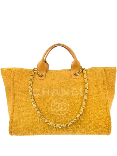 Pre-owned Chanel 2019 Medium Deauville Tote Bag In Yellow