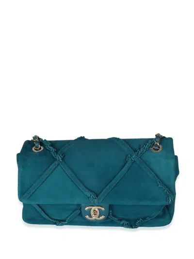 Pre-owned Chanel 2019 Medium Diamond Fringe Flap Shoulder Bag In Blue