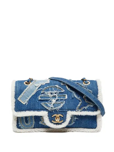 Pre-owned Chanel 2019 Medium Egypt Hieroglyph Denim Shoulder Bag In Blue