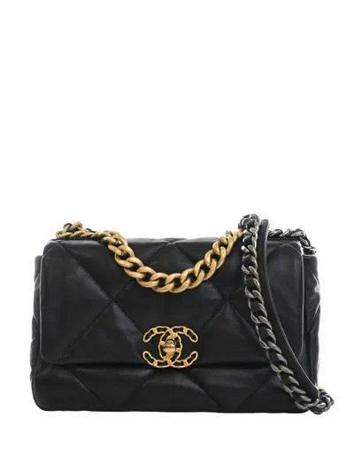 Pre-owned Chanel 2019 Medium Lambskin 19 Flap Satchel In 黑色