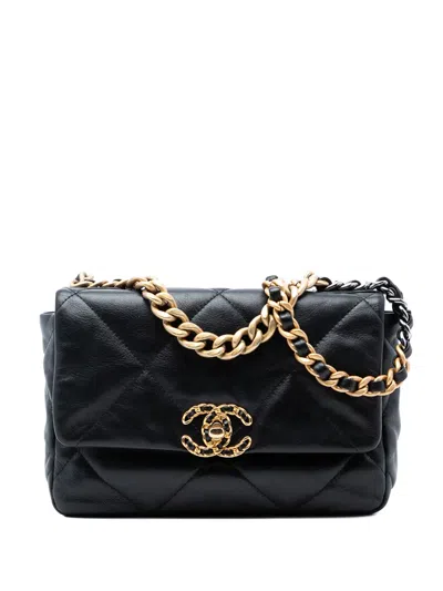 Pre-owned Chanel 2019 Medium Lambskin 19 Flap Satchel In Black