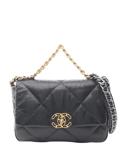 Pre-owned Chanel 2019 Medium Lambskin 19 Flap Satchel In Black