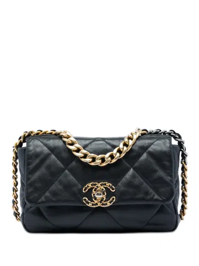 Pre-owned Chanel 2019 Medium Lambskin 19 Flap Satchel In Black