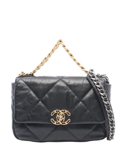 Pre-owned Chanel 2019 Medium Lambskin 19 Flap Satchel In Black