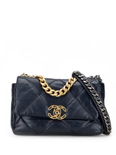Pre-owned Chanel 2019 Medium Lambskin 19 Flap Satchel In Blue